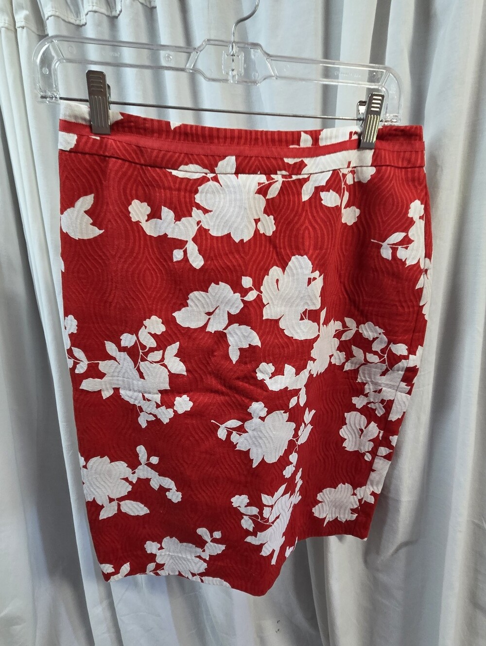Talbots Red Floral Pencil Skirt with White Print